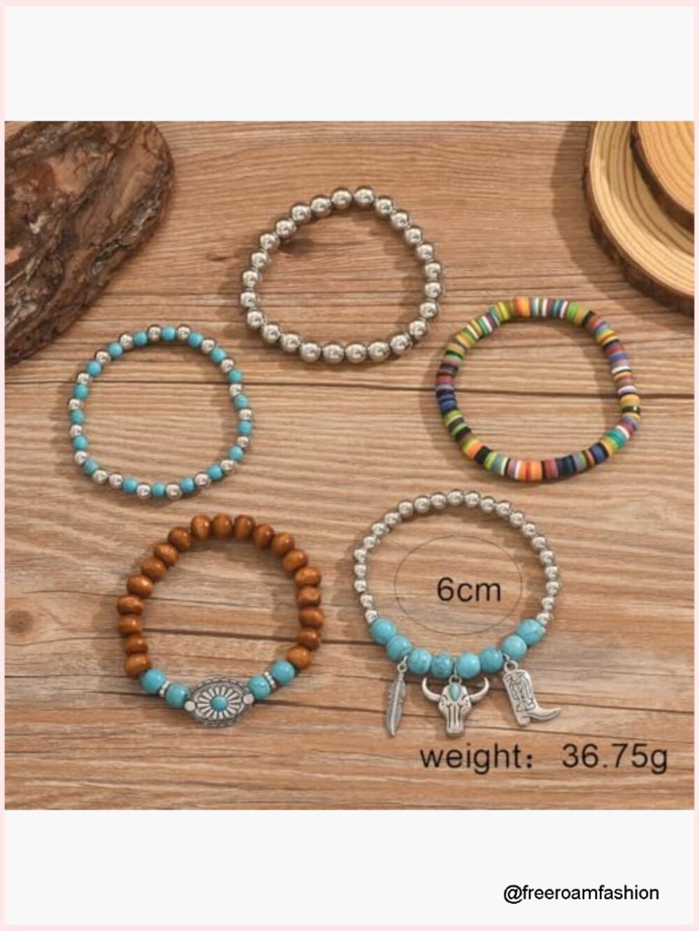 Turquoise Beaded Bracelet Stackable Boho Western Style - Picture 4 of 7